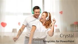  Presentation with music headphones - Theme having music-technology-and-valentine-s background and a soft green colored foreground