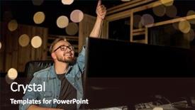  Presentation with recording studio mixing console - Amazing theme having music technology gesture and people backdrop and a wine colored foreground