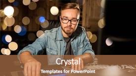  Presentation with recording studio mixing console - Amazing presentation having music technology people and equipment backdrop and a coral colored foreground