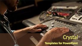  Presentation with recording studio mixing console - Slide deck with music technology people and equipment background and a  colored foreground