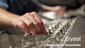  Presentation with recording studio mixing console - Slide deck with music technology people and equipment background and a gray colored foreground