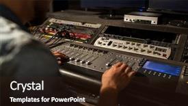  Presentation with recording studio mixing console - Colorful slide deck enhanced with music technology people and equipment backdrop and a wine colored foreground