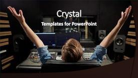  Presentation with recording studio mixing console - Colorful slide deck enhanced with music technology people and equipment backdrop and a black colored foreground
