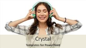  Presentation with music headphones - PPT layouts enhanced with music technology and people concept background and a  colored foreground