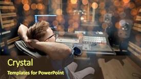  Presentation with recording studio mixing console - PPT layouts having music technology and people concept background and a tawny brown colored foreground