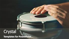  Presentation with festival music band hands playing - Cool new PPT theme with music theme - hands of man playing african backdrop and a dark gray colored foreground