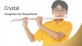  Presentation with flute - Slide set featuring music theme - teenage kids playing flute white background and a white colored foreground