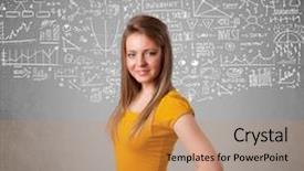  Presentation with hand drawn brush stroke design - Amazing presentation theme having music theory - young pretty lady with hand backdrop and a  colored foreground