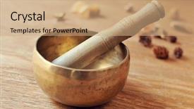  Presentation with tibetan singing bowl - PPT layouts featuring music therapy - closeup of a tibetan singing background and a coral colored foreground