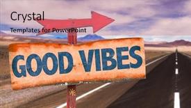  Presentation with music therapy - Beautiful slide deck featuring music therapy - good vibes sign with road backdrop and a coral colored foreground