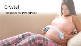  Presentation with music therapy - PPT layouts featuring music therapy - pregnant woman holding headphones background and a white colored foreground