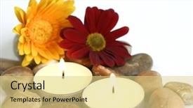  Presentation with white candles - Beautiful slide deck featuring music therapy - spiritual and indulgence two candles backdrop and a yellow colored foreground