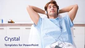  Presentation with music therapy - Presentation theme with music therapy - young male patient lying background and a sky blue colored foreground