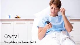  Presentation with music therapy - Beautiful slide deck featuring music therapy - young male patient lying backdrop and a sky blue colored foreground