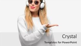 Presentation with music - PPT layouts enhanced with music with headphone holding something background and a light gray colored foreground