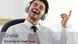  Presentation with music singing - Presentation featuring music with headphones at work background and a light gray colored foreground