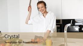  Presentation with music apps - Presentation theme with music with headphones while cooking background and a  colored foreground