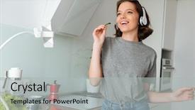  Presentation with listening and communication skills - Audience pleasing presentation design consisting of music with headphones while cooking backdrop and a  colored foreground