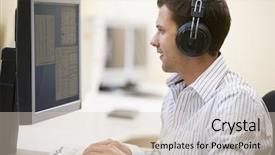  Presentation with computer room - Slide deck with music work - man wearing headphones in computer background and a lemonade colored foreground