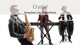  Presentation with band - Theme featuring musical-band-of-three-performing background and a light gray colored foreground
