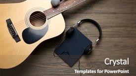  Presentation with acoustic wave - PPT theme enhanced with musical book signing - acoustic guitar headphones notebook background and a tawny brown colored foreground