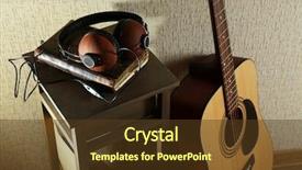  Presentation with acoustic - Beautiful slide set featuring musical book signing - acoustic guitar propped on wall backdrop and a tawny brown colored foreground