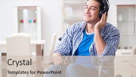  Presentation with listening - Slide deck enhanced with musical chair - disabled man listening to music background and a soft green colored foreground