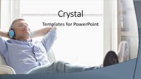  Presentation with listening - Beautiful presentation theme featuring musical chair - full-length of relaxed middle-aged man backdrop and a white colored foreground