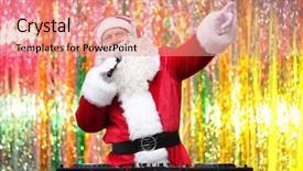  Presentation with music - Colorful presentation theme enhanced with musical characters - dj santa claus playing music backdrop and a  colored foreground
