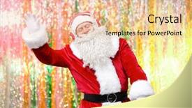  Presentation with festival music band hands playing - Amazing slide set having musical characters - dj santa claus playing music backdrop and a  colored foreground