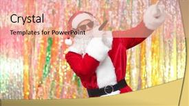  Presentation with festival music band hands playing - Amazing presentation design having musical characters - dj santa claus playing music backdrop and a  colored foreground