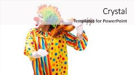  Presentation with clown - Colorful slides enhanced with musical characters - male clown isolated on white backdrop and a white colored foreground