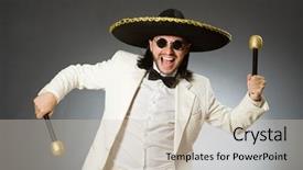  Presentation with hat - Cool new presentation theme with musical characters - person wearing sombrero hat backdrop and a soft green colored foreground