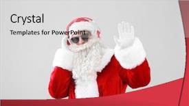  Presentation with santa claus holding scroll paper - Cool new PPT theme with musical characters - santa claus listening to music backdrop and a light gray colored foreground