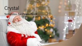  Presentation with santa claus and reindeers - Presentation theme consisting of musical characters - santa claus listening to music background and a  colored foreground