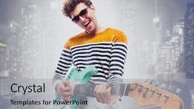  Presentation with double exposure of business people - Presentation design consisting of musical doubles - double exposure of a city background and a light gray colored foreground