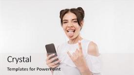  Presentation with rock wall - PPT theme consisting of musical doubles - image of funny cheerful girl background and a lemonade colored foreground