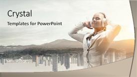  Presentation with headphones - Amazing theme having musical doubles - woman wearing white headphones mixed backdrop and a white colored foreground