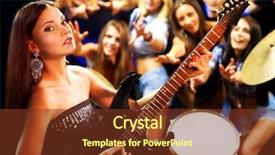  Presentation with night club - Slide deck with musical group playing in night club male and female background and a tawny brown colored foreground