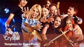  Presentation with night club - Cool new PPT layouts with musical group playing in night club backdrop and a tawny brown colored foreground