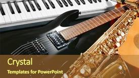  Presentation with music instrument - Colorful PPT theme enhanced with musical instruments closeup backdrop and a red colored foreground