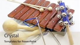  Presentation with music instruments - Amazing PPT theme having musical instruments laying backdrop and a soft green colored foreground