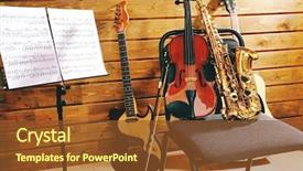  Presentation with wind musical instrumens - Theme with musical instruments on a chair background and a tawny brown colored foreground