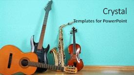  Presentation with turquoise music - Audience pleasing theme consisting of musical instruments on turquoise wallpaper backdrop and a arctic colored foreground