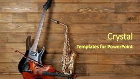  Presentation with reflection - Amazing presentation theme having musical instruments on wooden planks backdrop and a tawny brown colored foreground