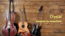 Presentation with music instruments - Slide deck with musical instruments on wooden planks background and a tawny brown colored foreground