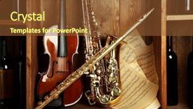  Presentation with music instruments - Cool new slides with musical instruments saxophone violin backdrop and a tawny brown colored foreground