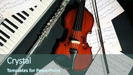  Presentation with music instruments - Presentation theme having musical instruments with music notes background and a ocean colored foreground
