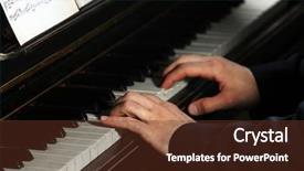  Presentation with piano keyboard - Presentation design consisting of musical keyboard players - close up of man hands background and a tawny brown colored foreground