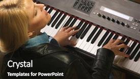  Presentation with printing press digital - Presentation design enhanced with musical keyboard players - female musician sings while playing background and a wine colored foreground